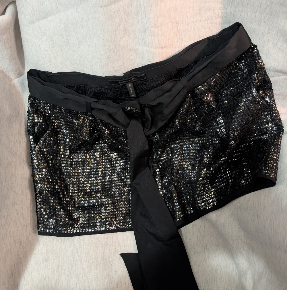 BCBG Black Sequin Mini Shorts with Bow